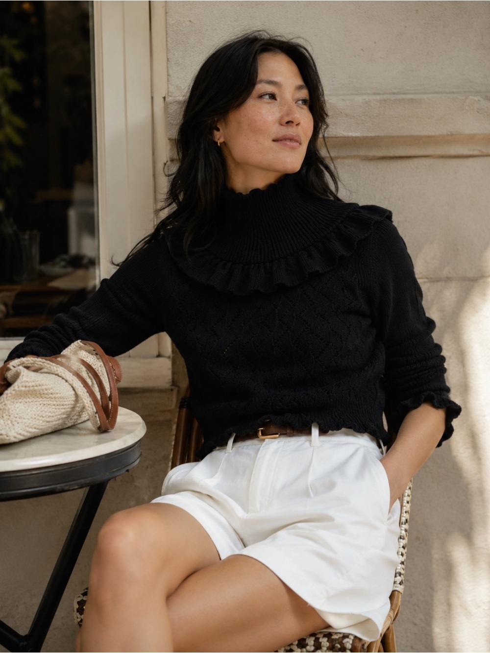 French Connection Black Ruffle Turtleneck Sweater